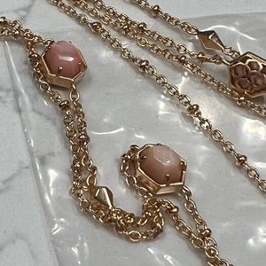 NWT Kendra Scott Rose Gold Tina long station Necklace mother of pearl pink